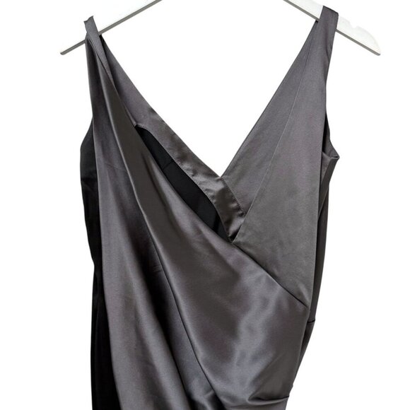 Foley Corinna Silk Mini Dress Black Gray Satin Lycra Evening Party Wear V-Neck S - Picture 5 of 10